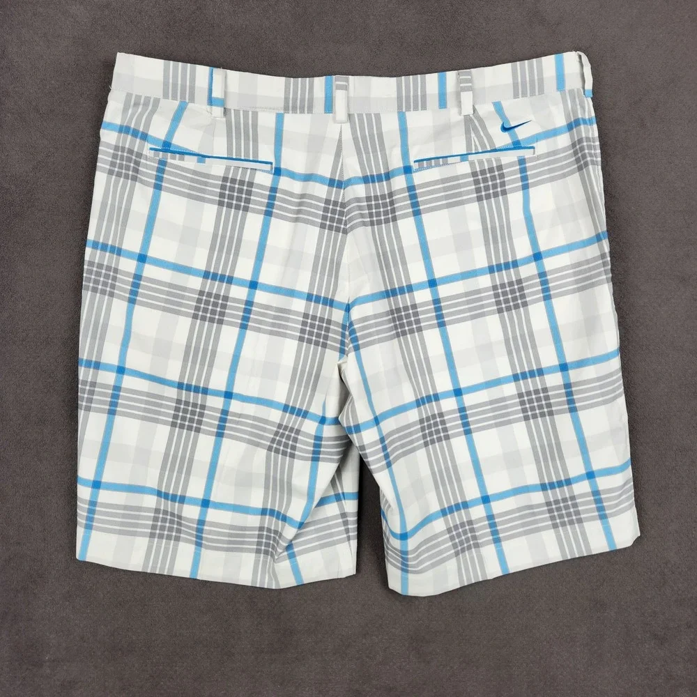 Nike Golf Shorts Mens 40 White Blue Plaid Dri-FIT Tour Performance 483588-100